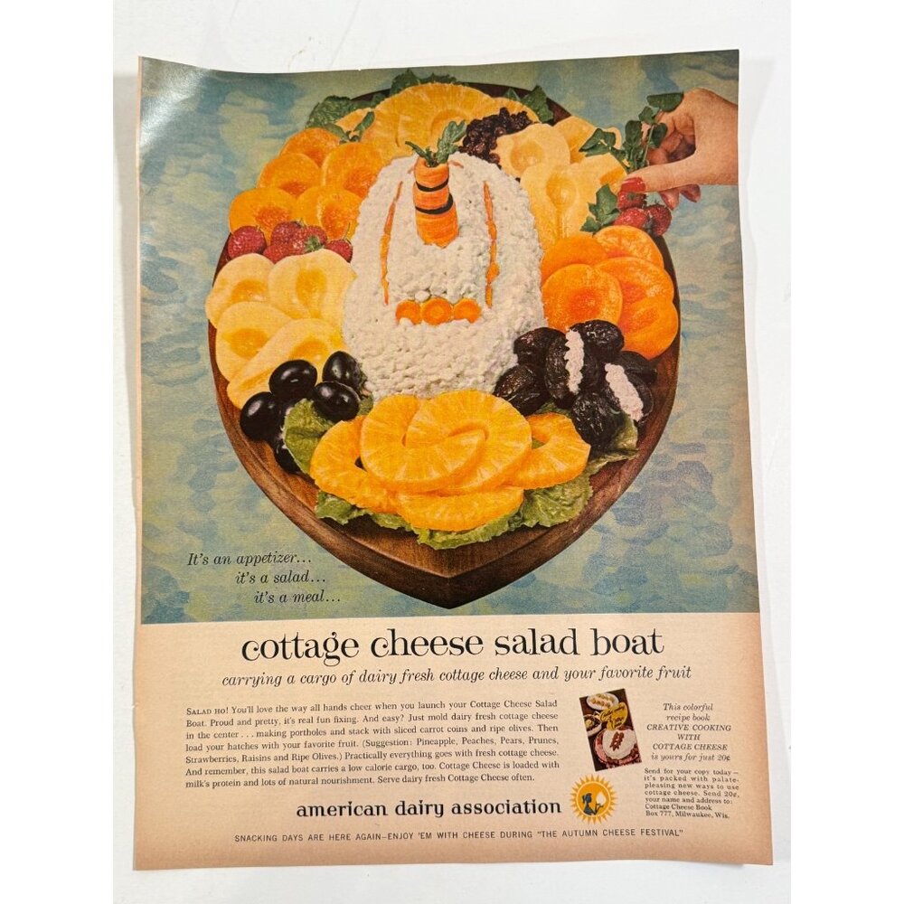 Vintage 1962 Cottage Cheese Salad Recipe American Dairy Advertisement Print Ad - Picture 1 of 2